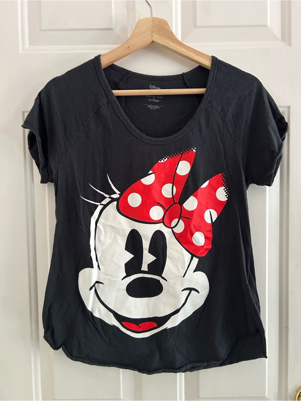 Disney Black Tee with Minnie Face and Red Polka-Dot Bow